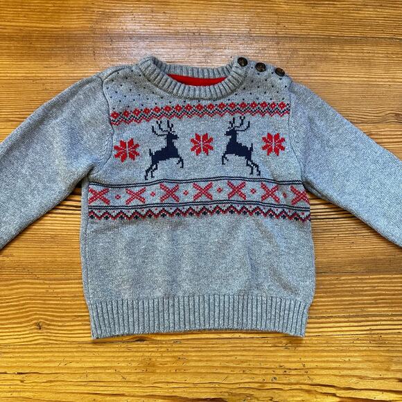 Wonder Nation gray Christmas winter reindeer knit crew sweater SIZE 3T - Picture 1 of 4